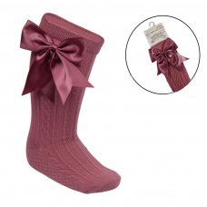 S350-DP: Dusty Pink Knee Length Socks w/Large Bow (0-24 Months)